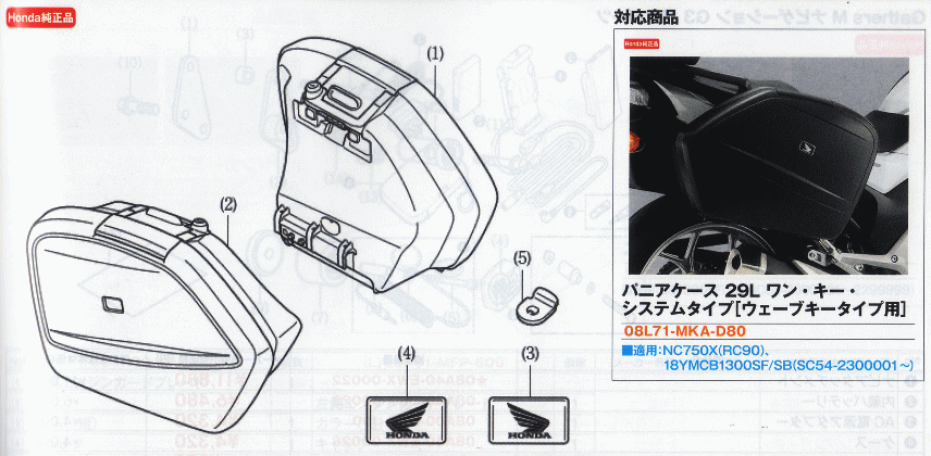 日本初の バイク用品 パーツのゼロカスタムパニアケース 29L ワン キー システムタイプ ウェーブタイプキー用 HONDA ホンダ 